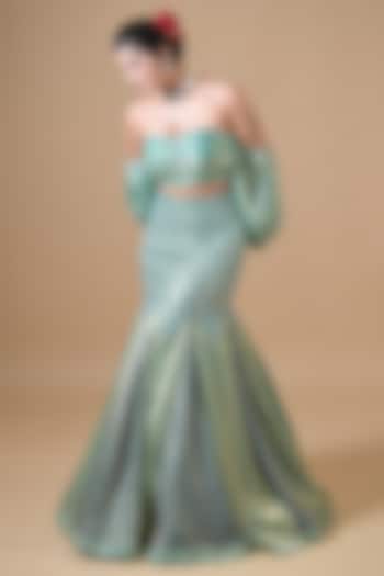 Pastel Blue Imported Tissue Fish-Cut Wedding Lehenga Set by Label Nilansha Jain at Pernia's Pop Up Shop