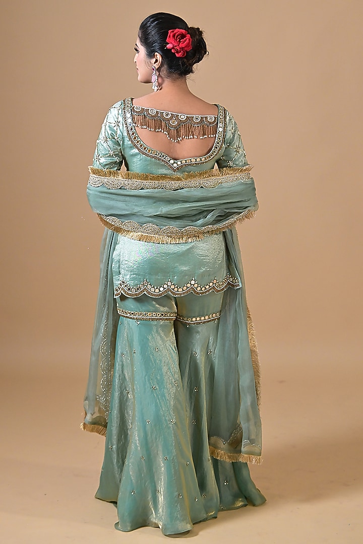 Soft Blue Imported Tissue Wedding Sharara Set by Label Nilansha Jain at Pernia's Pop Up Shop