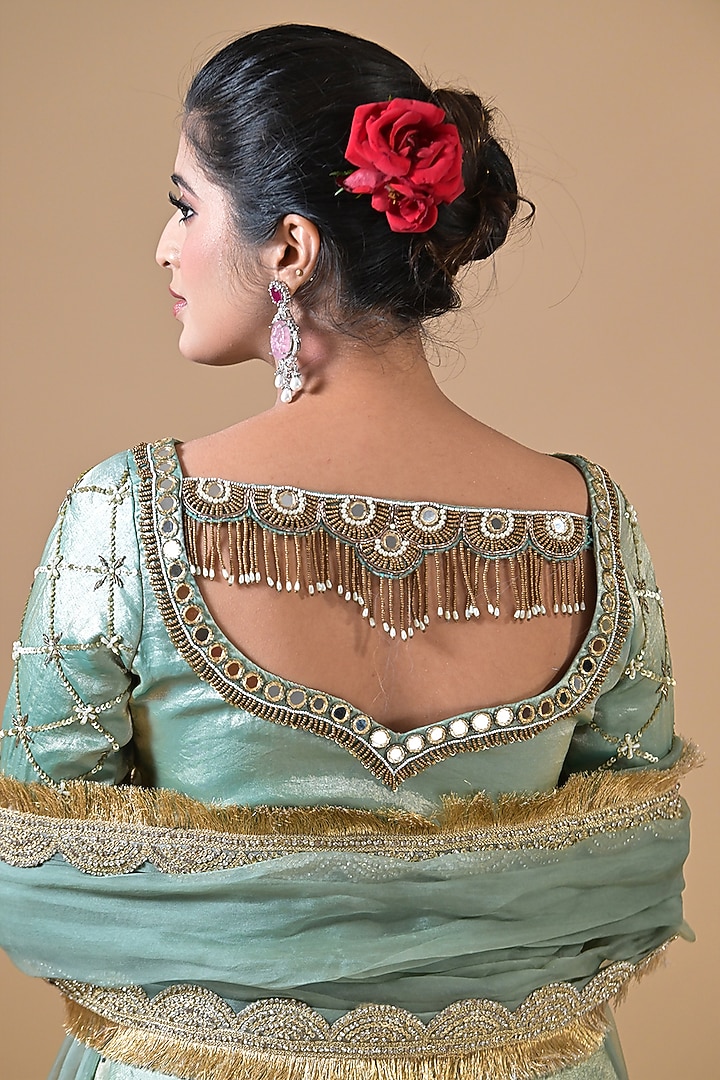 Soft Blue Imported Tissue Wedding Sharara Set by Label Nilansha Jain at Pernia's Pop Up Shop