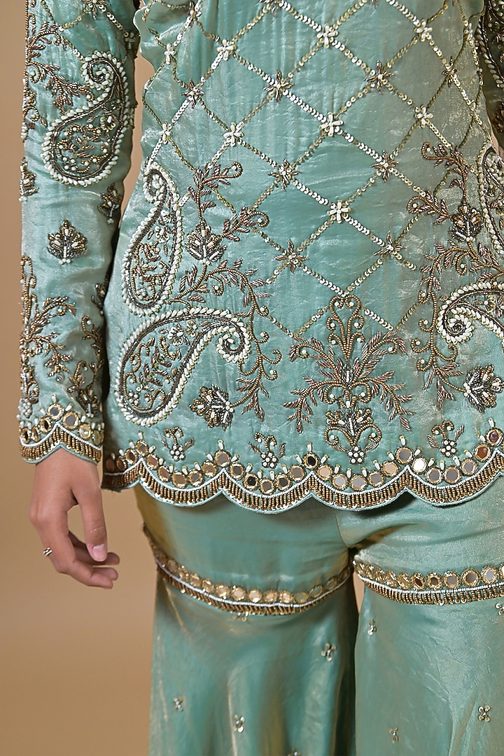 Soft Blue Imported Tissue Wedding Sharara Set by Label Nilansha Jain at Pernia's Pop Up Shop