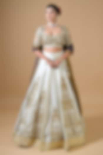 Off-White Imported Silk Cutdana Hand Embroidered Wedding Lehenga Set by Label Nilansha Jain at Pernia's Pop Up Shop