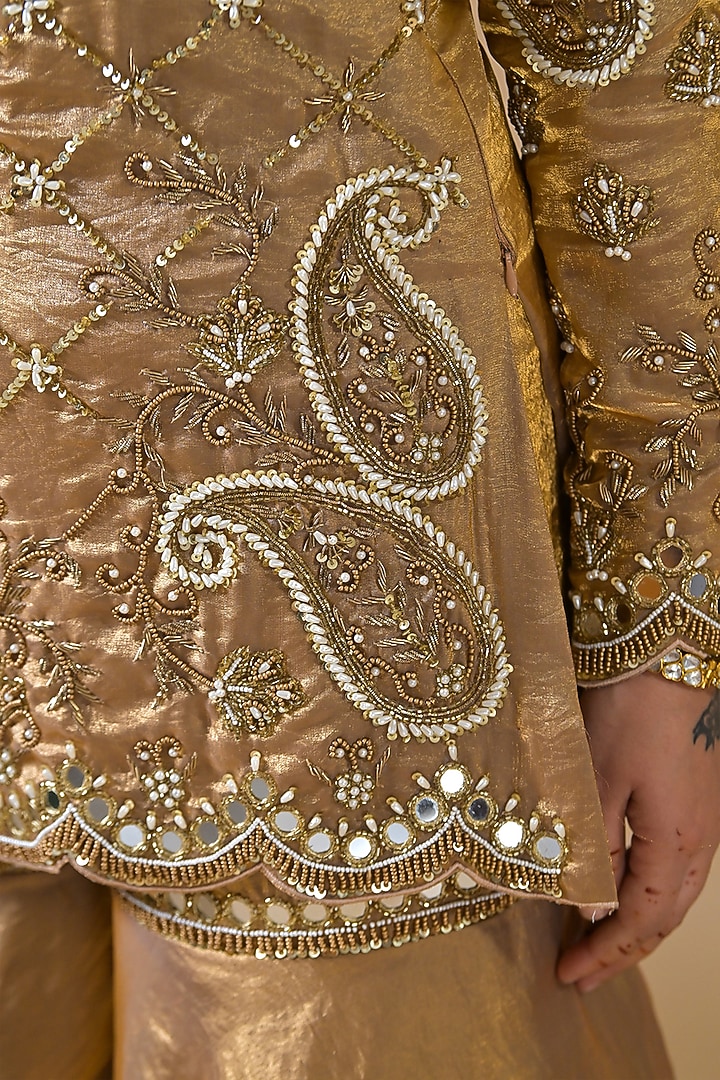 Gold Imported Tissue Wedding Sharara Set by Label Nilansha Jain at Pernia's Pop Up Shop