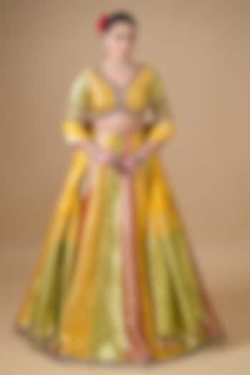 Multi-Colored Banarasi Silk Sequin Embroidered Wedding Lehenga Set by Label Nilansha Jain at Pernia's Pop Up Shop