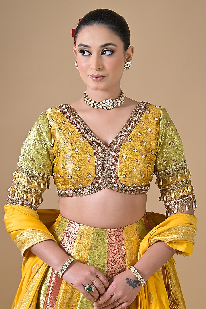 Multi-Colored Banarasi Silk Sequin Embroidered Wedding Lehenga Set by Label Nilansha Jain at Pernia's Pop Up Shop