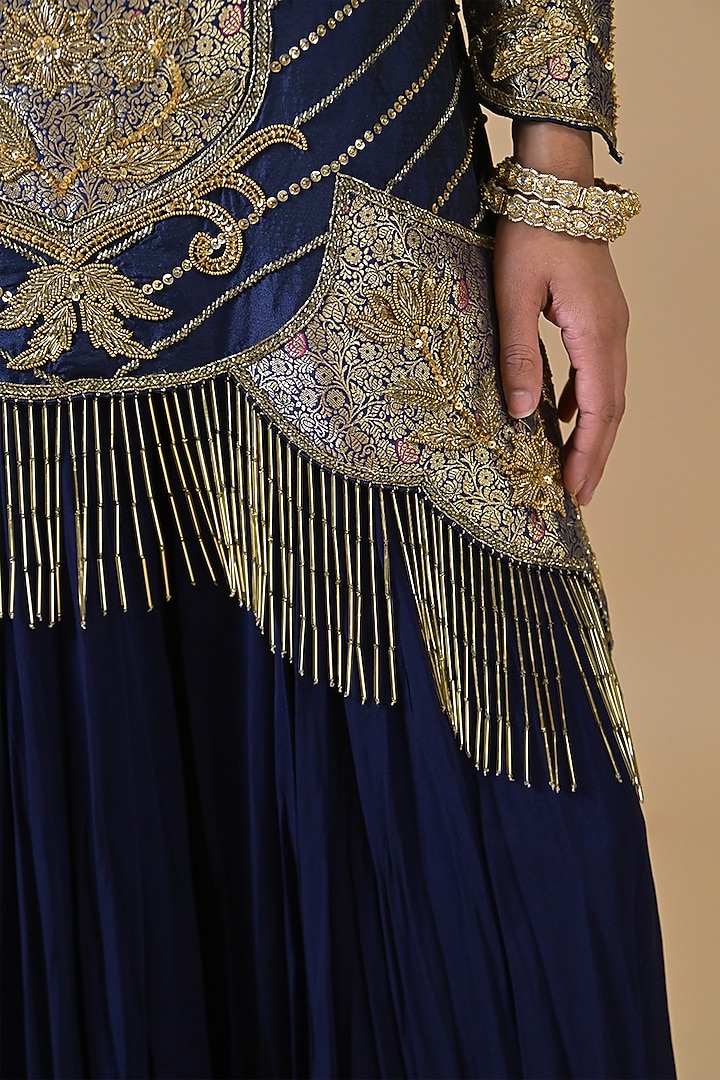 Midnight Blue Banarasi Silk Wedding Sharara Set by Label Nilansha Jain at Pernia's Pop Up Shop