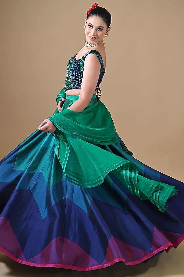 Multi-Colored Imported Silk Ombre Wedding Lehenga Set by Label Nilansha Jain at Pernia's Pop Up Shop