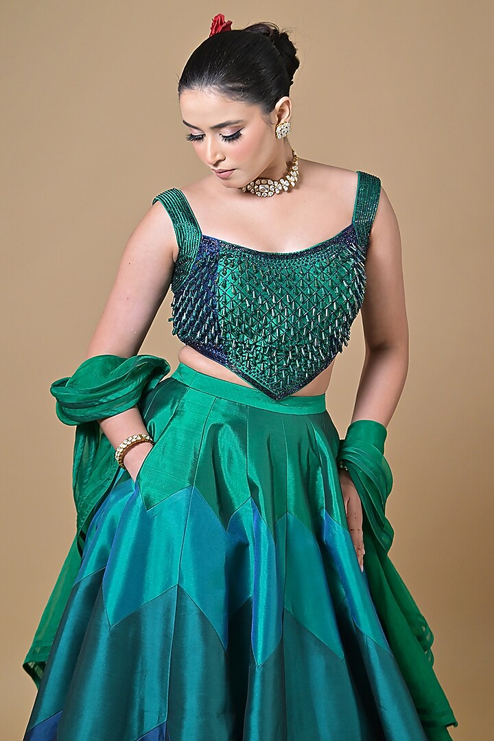 Multi-Colored Imported Silk Ombre Wedding Lehenga Set by Label Nilansha Jain at Pernia's Pop Up Shop