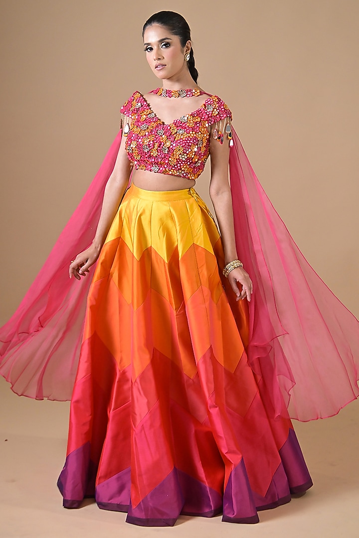 Multi-Colored Imported Silk Ombre Wedding Lehenga Set by Label Nilansha Jain at Pernia's Pop Up Shop