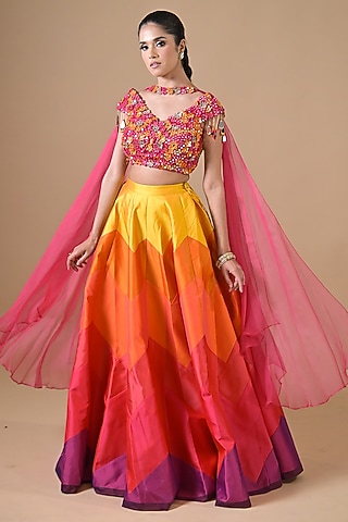 Multi-Colored Imported Silk Ombre Lehenga Set by Label Nilansha Jain