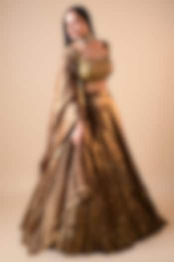 Copper Imported Tissue Applique Embroidered Wedding Lehenga Set by Label Nilansha Jain at Pernia's Pop Up Shop