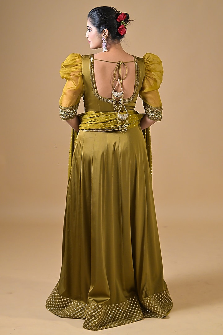 Green Imported Satin Sequin Hand Embroidered Party Wear Anarkali Set by Label Nilansha Jain at Pernia's Pop Up Shop