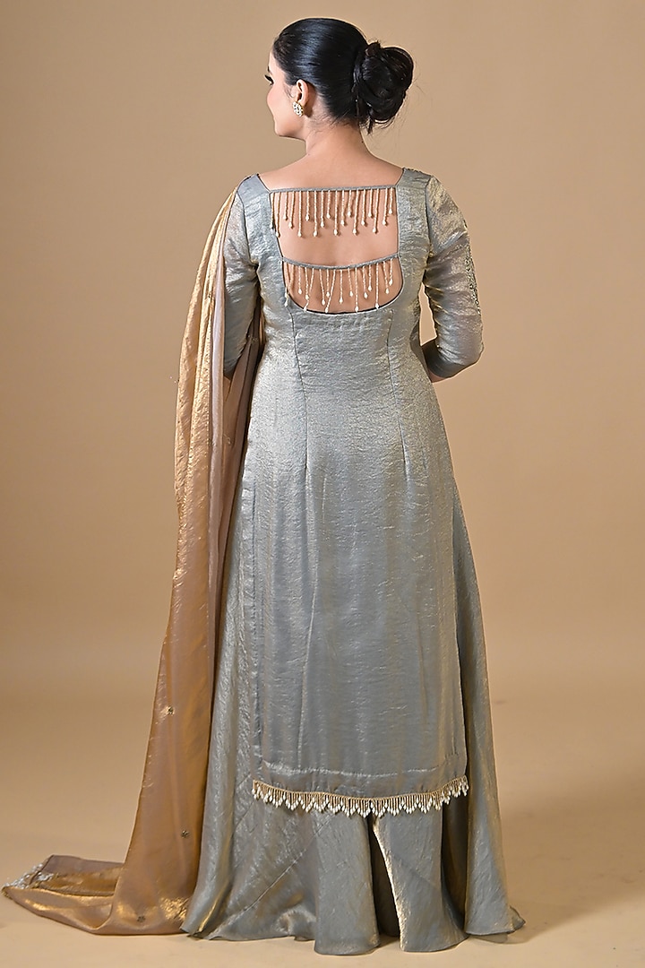 Silver Imported Tissue Zari Embroidered Kurta Set by Label Nilansha Jain at Pernia's Pop Up Shop