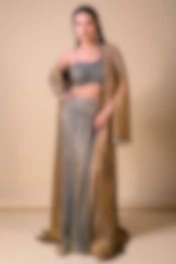 Silver Imported Tissue Draped Skirt Set by Label Nilansha Jain at Pernia's Pop Up Shop