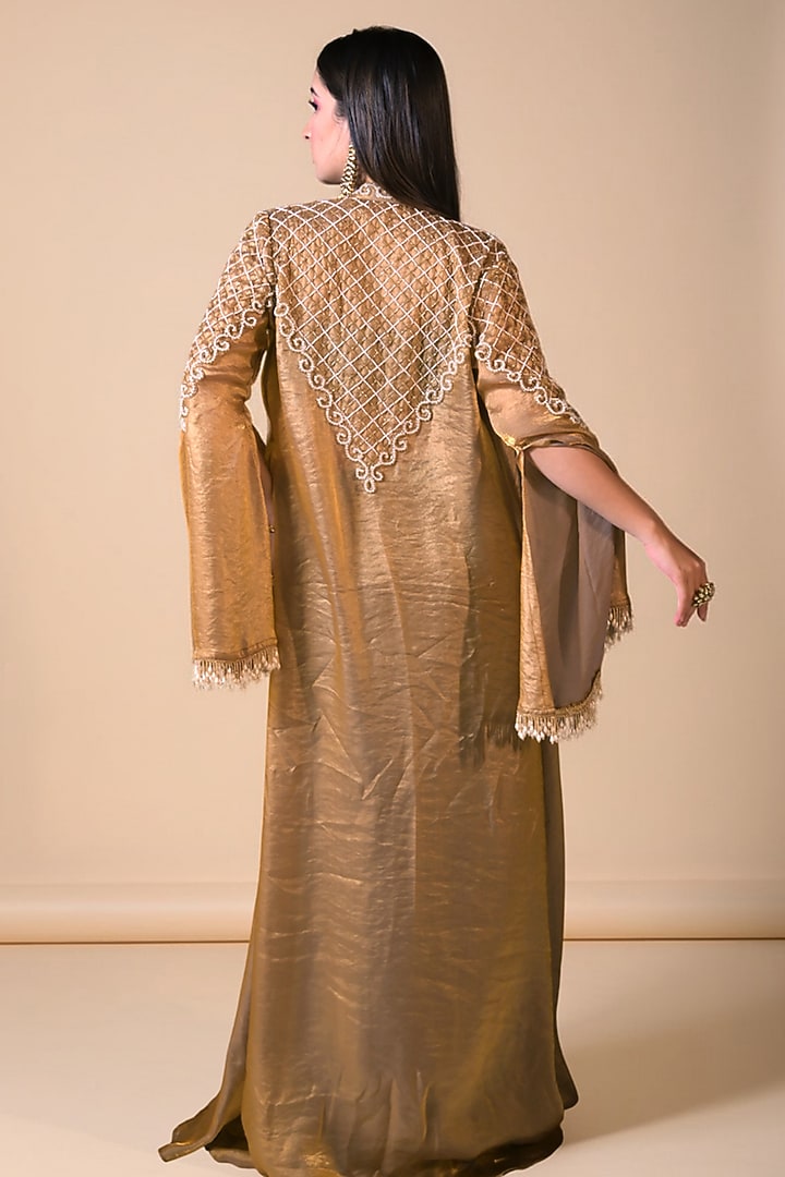 Silver Imported Tissue Draped Skirt Set by Label Nilansha Jain at Pernia's Pop Up Shop