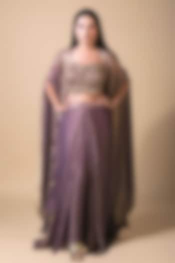 Purple Imported Tissue Draped Skirt Set by Label Nilansha Jain at Pernia's Pop Up Shop