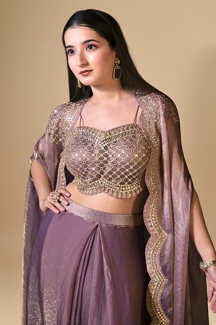 Purple Imported Tissue Draped Skirt Set by Label Nilansha Jain at Pernia's Pop Up Shop