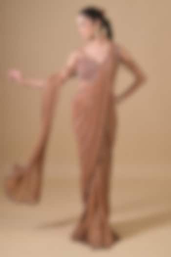 Nude Imported Shimmer Georgette Mirror Work Wedding Saree Set by Label Nilansha Jain at Pernia's Pop Up Shop