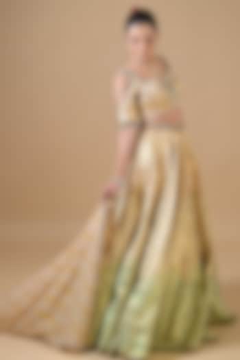 Gold Banarasi Silk Pearl Embroidered Wedding Lehenga Set by Label Nilansha Jain at Pernia's Pop Up Shop