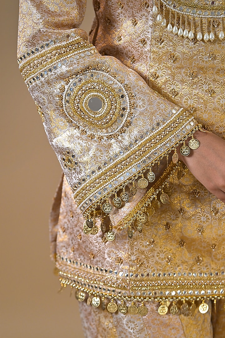 Gold Banarasi Silk Gharara Set by Label Nilansha Jain at Pernia's Pop Up Shop