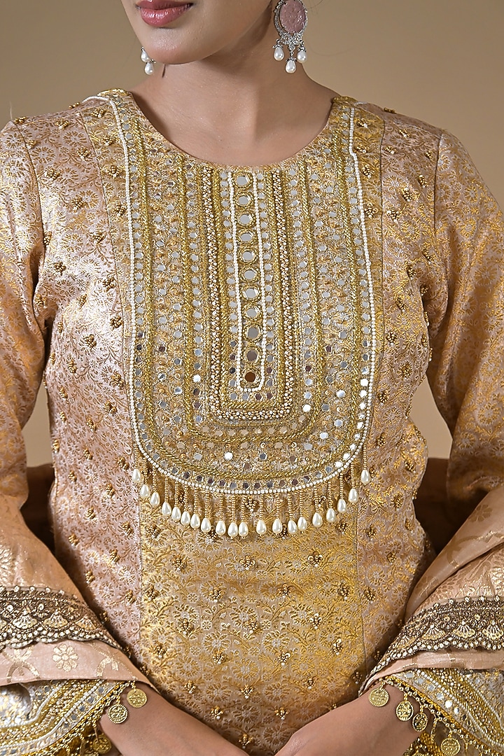 Gold Banarasi Silk Gharara Set by Label Nilansha Jain at Pernia's Pop Up Shop