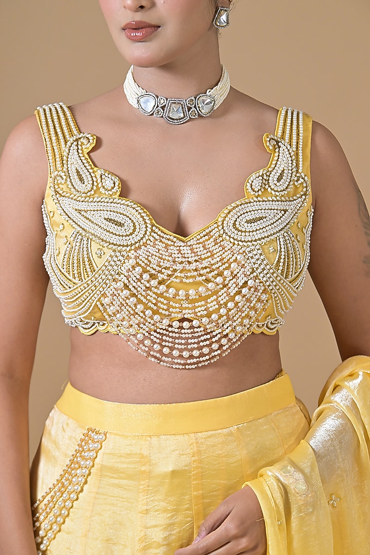 Yellow Imported Tissue Wedding Lehenga Set by Label Nilansha Jain at Pernia's Pop Up Shop