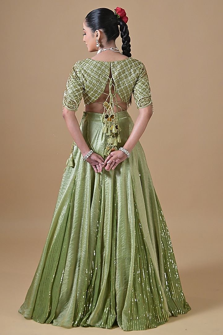 Mint Green Imported Tissue Wedding Lehenga Set by Label Nilansha Jain at Pernia's Pop Up Shop