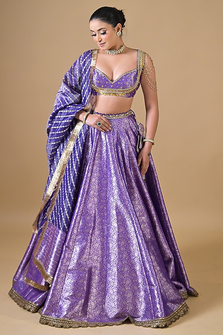 Purple Banarasi Silk Wedding Lehenga Set by Label Nilansha Jain at Pernia's Pop Up Shop