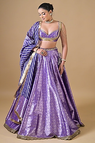 Purple Banarasi Silk Lehenga Set by Label Nilansha Jain