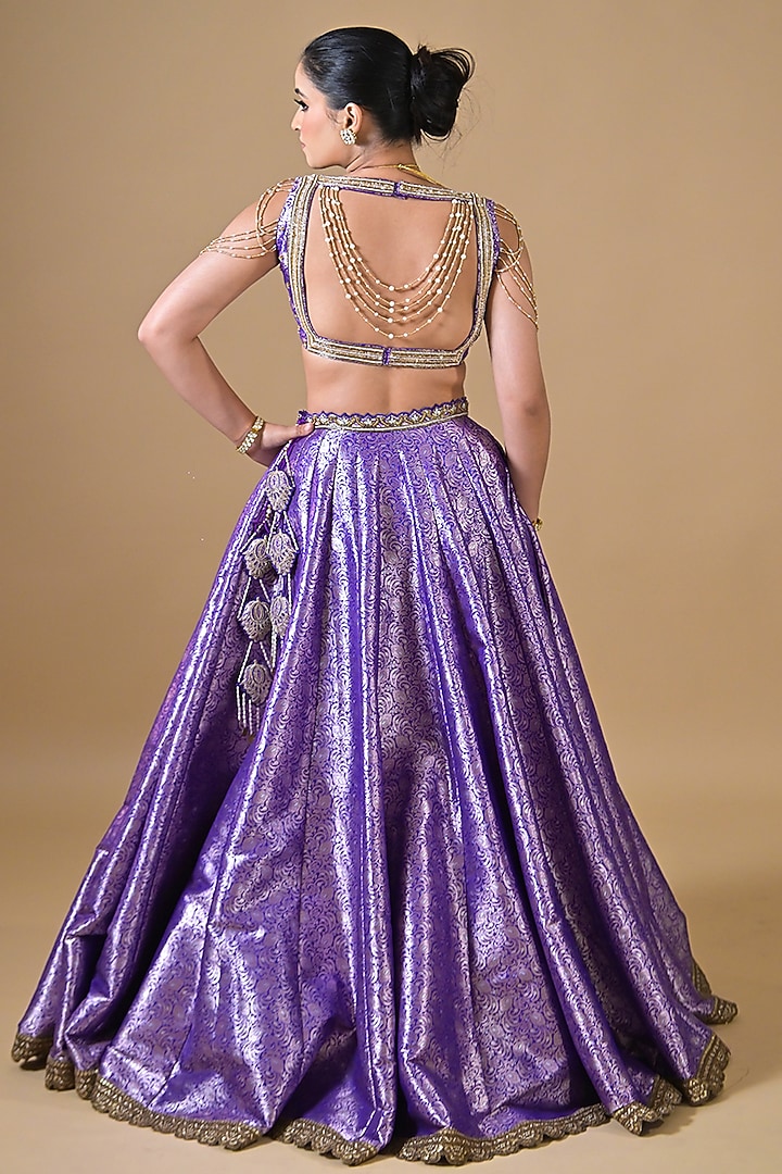 Purple Banarasi Silk Wedding Lehenga Set by Label Nilansha Jain at Pernia's Pop Up Shop