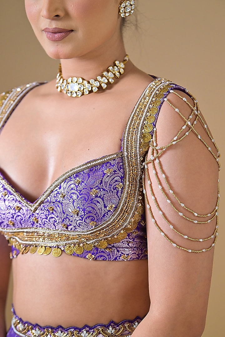 Purple Banarasi Silk Wedding Lehenga Set by Label Nilansha Jain at Pernia's Pop Up Shop