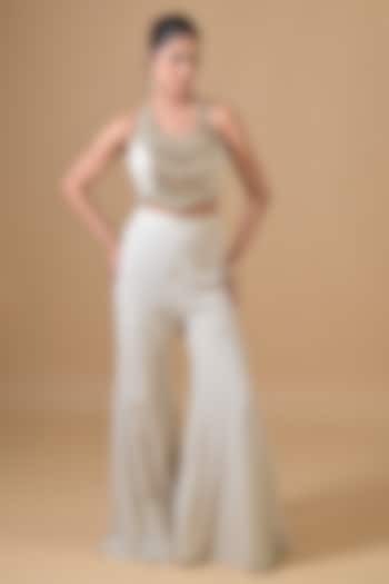 Off-White Banarasi Georgette Gharara Set by Label Nilansha Jain at Pernia's Pop Up Shop