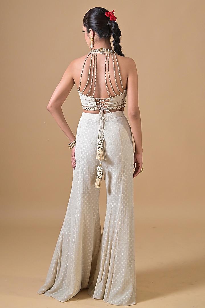 Off-White Banarasi Georgette Gharara Set by Label Nilansha Jain at Pernia's Pop Up Shop