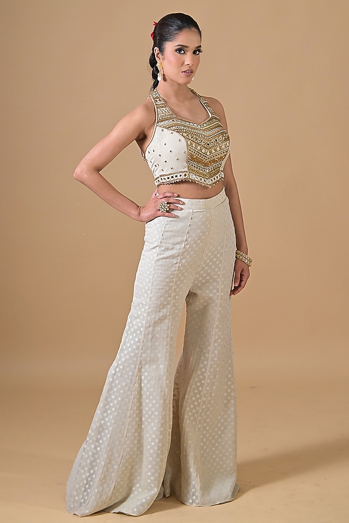 Off-White Banarasi Georgette Gharara Set by Label Nilansha Jain at Pernia's Pop Up Shop