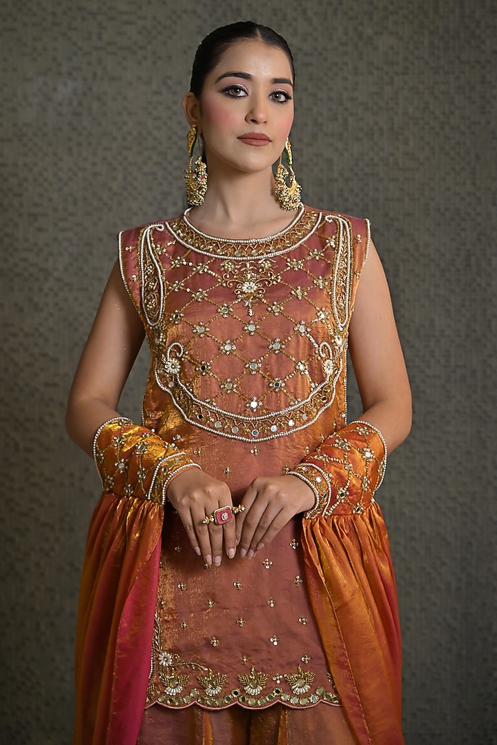 Pink Imported Tissue Gharara Set by Label Nilansha Jain at Pernia's Pop Up Shop