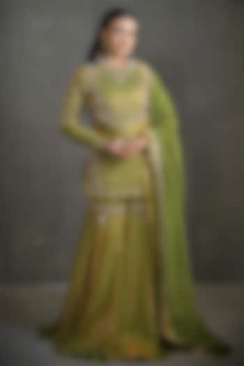 Green Imported Tissue Gharara Set by Label Nilansha Jain at Pernia's Pop Up Shop