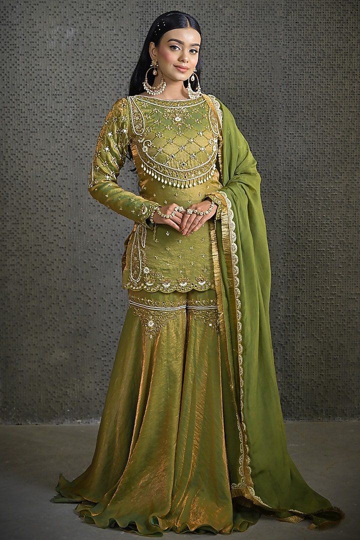 Green Imported Tissue Gharara Set by Label Nilansha Jain at Pernia's Pop Up Shop