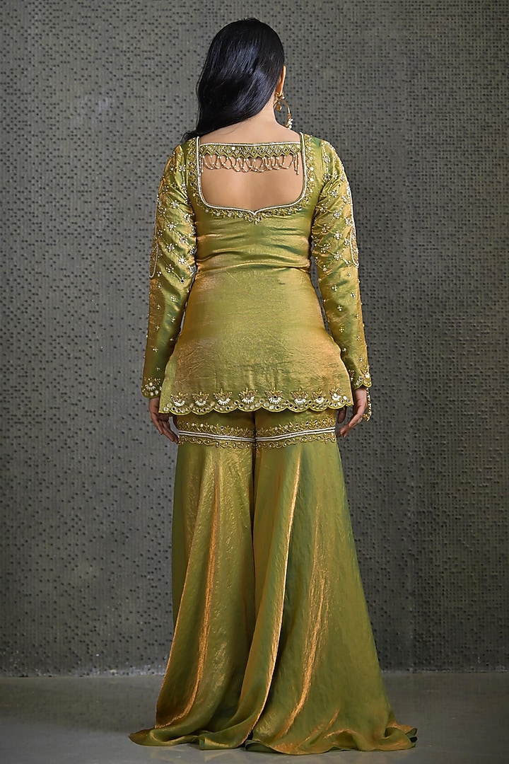 Green Imported Tissue Gharara Set by Label Nilansha Jain at Pernia's Pop Up Shop