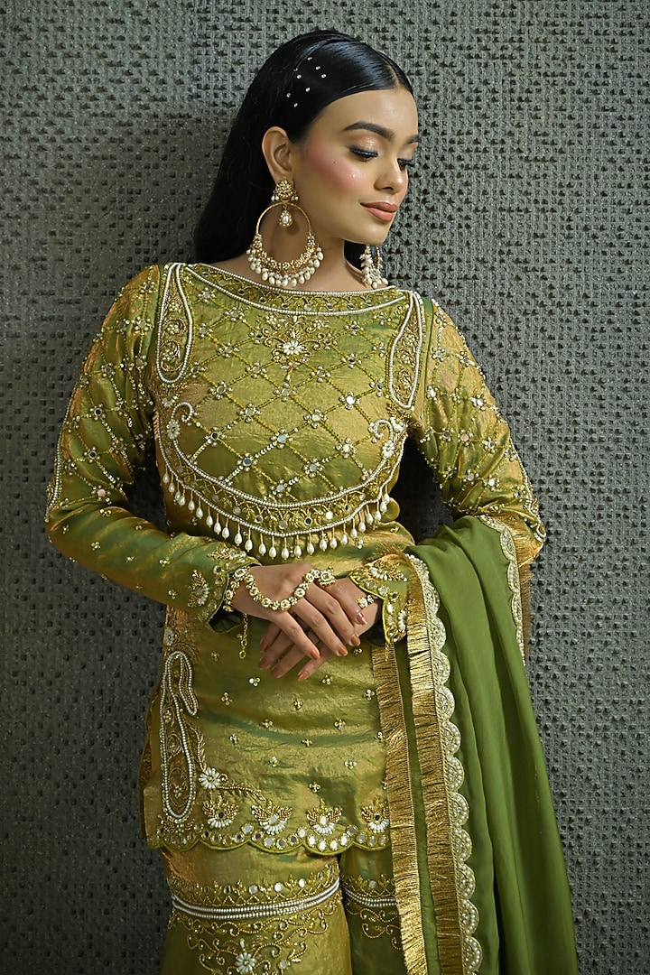 Green Imported Tissue Gharara Set by Label Nilansha Jain at Pernia's Pop Up Shop