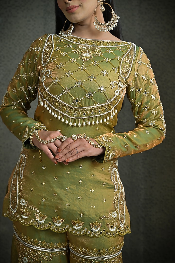 Green Imported Tissue Gharara Set by Label Nilansha Jain at Pernia's Pop Up Shop