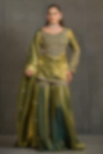 Teal & Gold Imported Tissue Gharara Set by Label Nilansha Jain at Pernia's Pop Up Shop