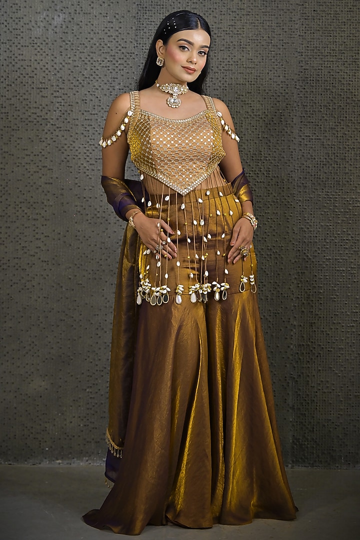 Copper Imported Tissue Gharara Set by Label Nilansha Jain at Pernia's Pop Up Shop