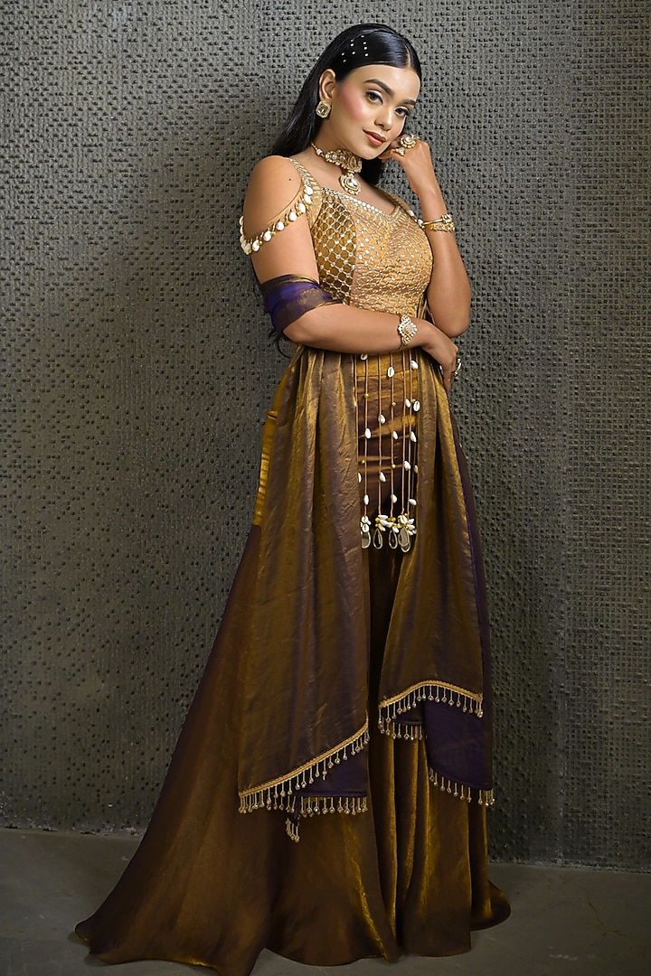 Copper Imported Tissue Gharara Set by Label Nilansha Jain at Pernia's Pop Up Shop