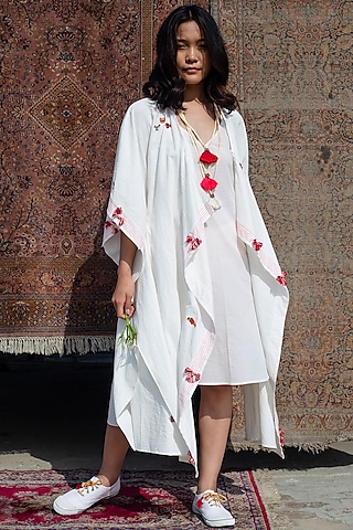 White Hand Embroidered Kimono by Nika