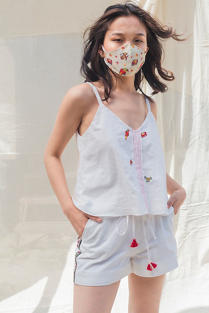 White Hand Embroidered Cami Top by Nika