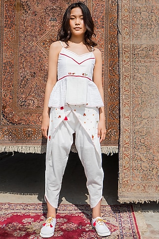 White Seersucker Embroidered Cami Top by Nika
