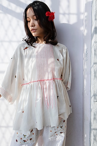 White Hand Embroidered Top by Nika