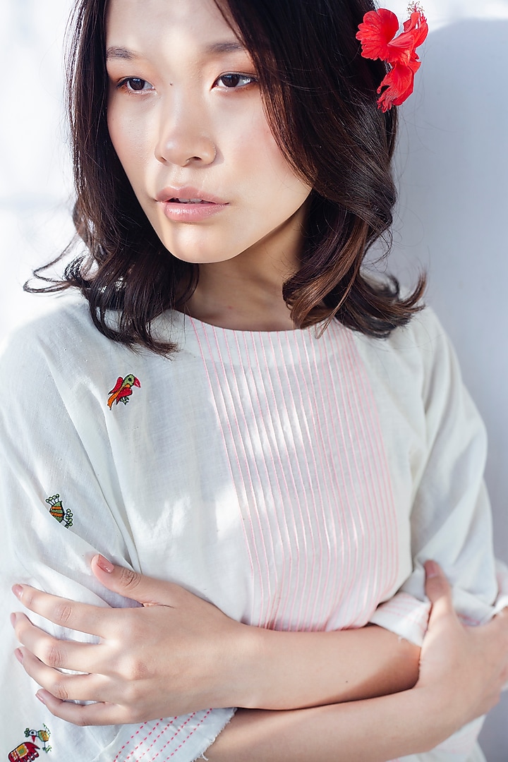 White Hand Embroidered Top by Nika at Pernia's Pop Up Shop