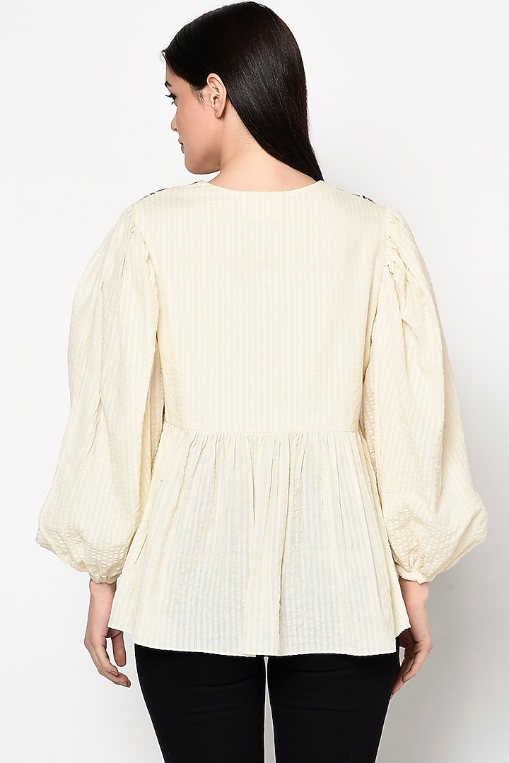 White Handwoven Cotton Embroidered Top With Tassels by Nika at Pernia's Pop Up Shop