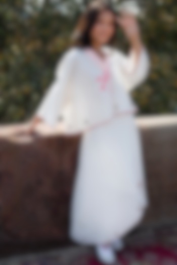 White Handwoven Cotton Embroidered Top by Nika at Pernia's Pop Up Shop