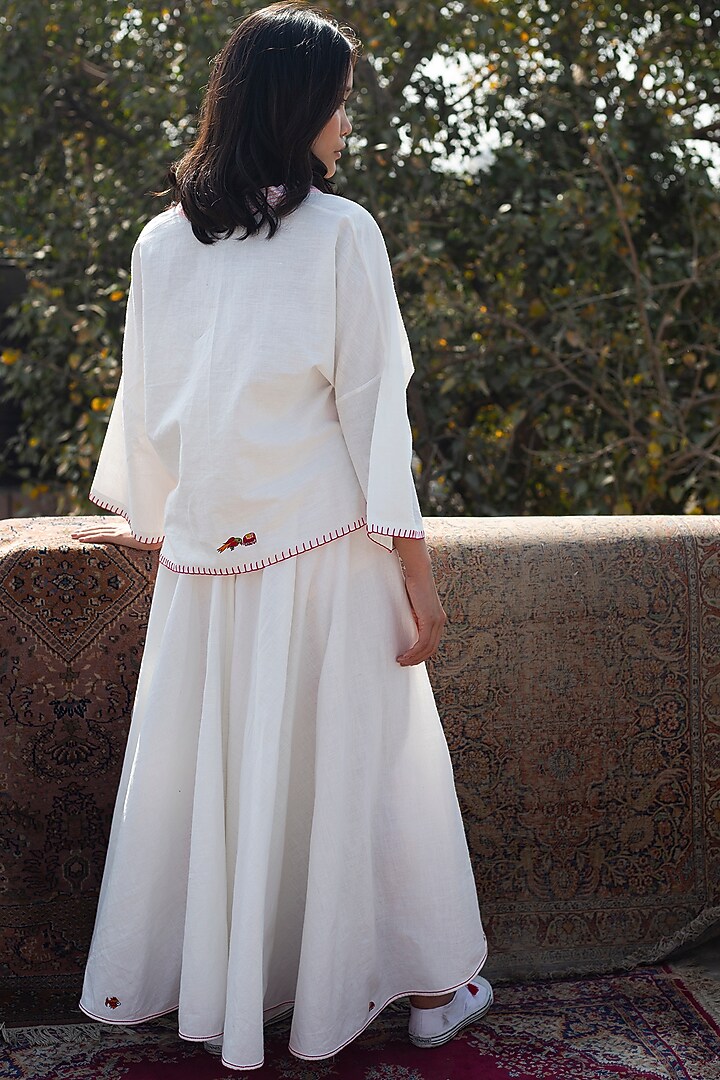 White Handwoven Cotton Embroidered Top by Nika at Pernia's Pop Up Shop